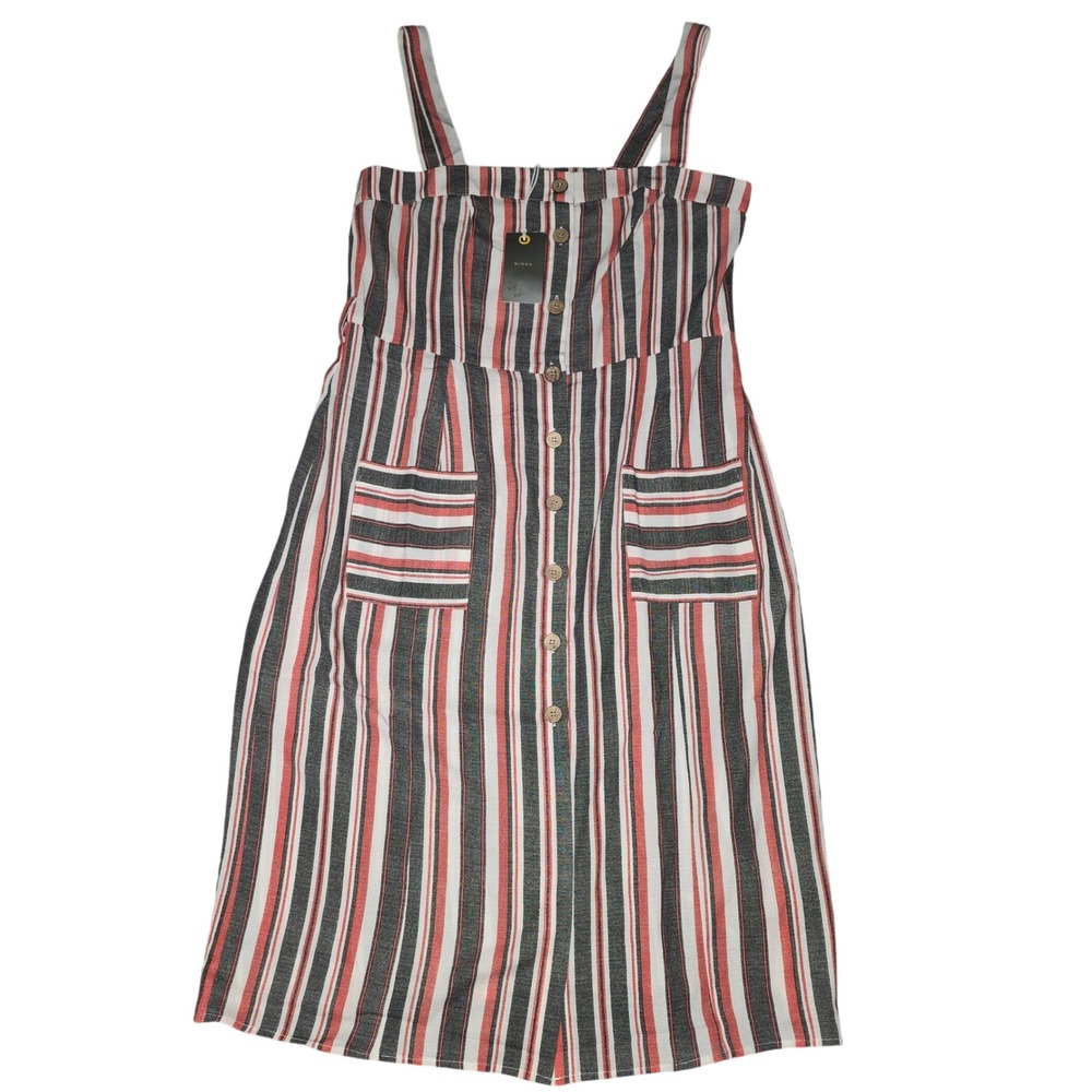 MIROH Striped Maxi Dress Button Front Square Neck Straps Size Medium‎